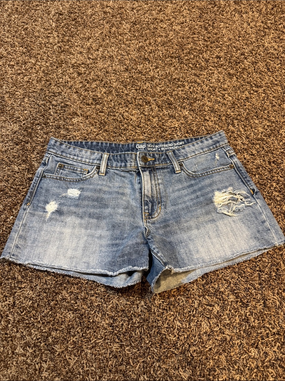 GAP Light Wash Distressed Denim Boyfriend Shorts